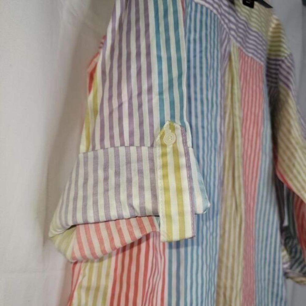 VTG Rouge Women's 2X Striped Preppy Boyfriend Shirt Tunic Top Beachy Lagenlook - Picture 8 of 11